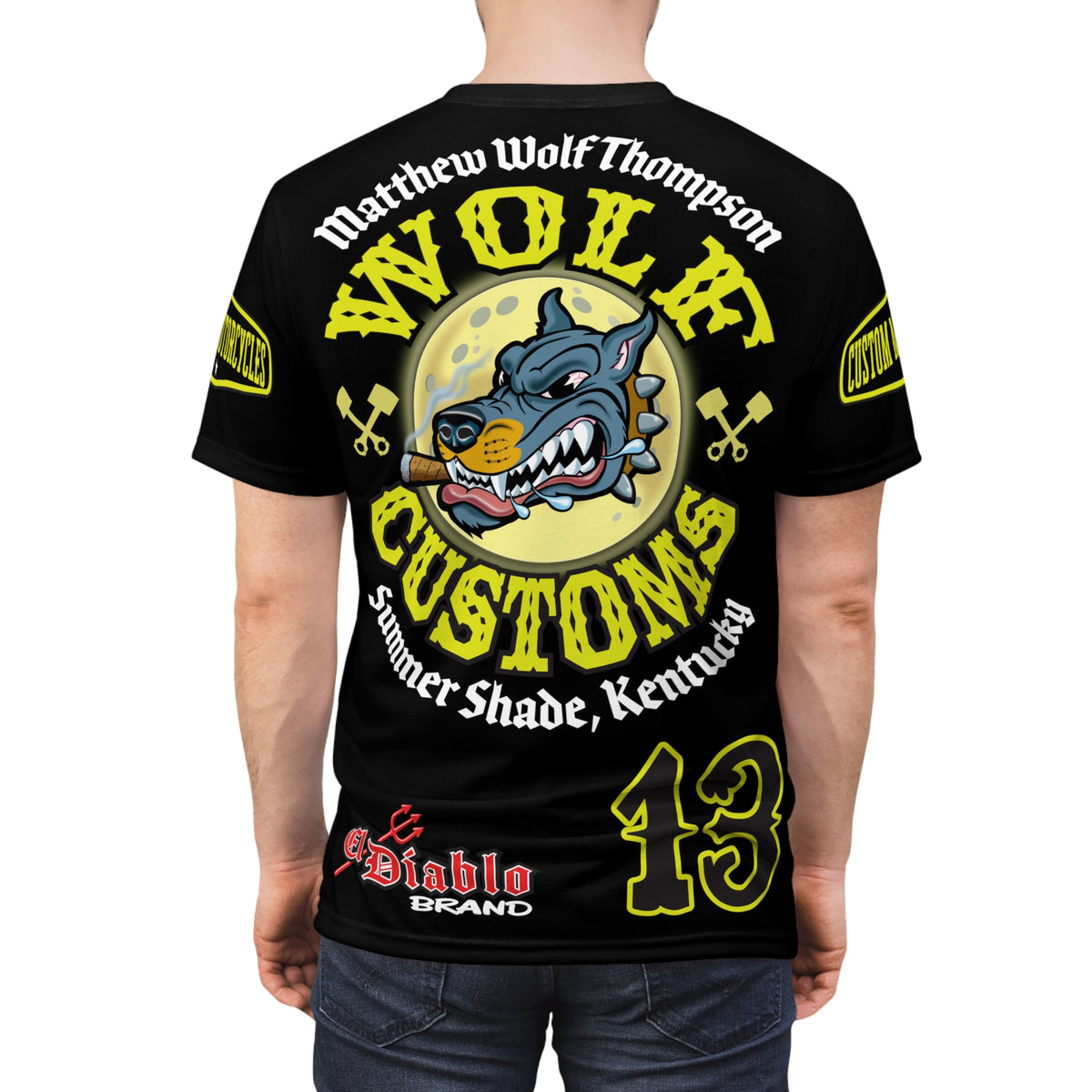 MWT Wolf Customs 13 Black & XL Graphics-Retro Style Super Riding Tee — Retro Motorcycle Club Shirt, The Best Biker Riding Tee EVER !!!