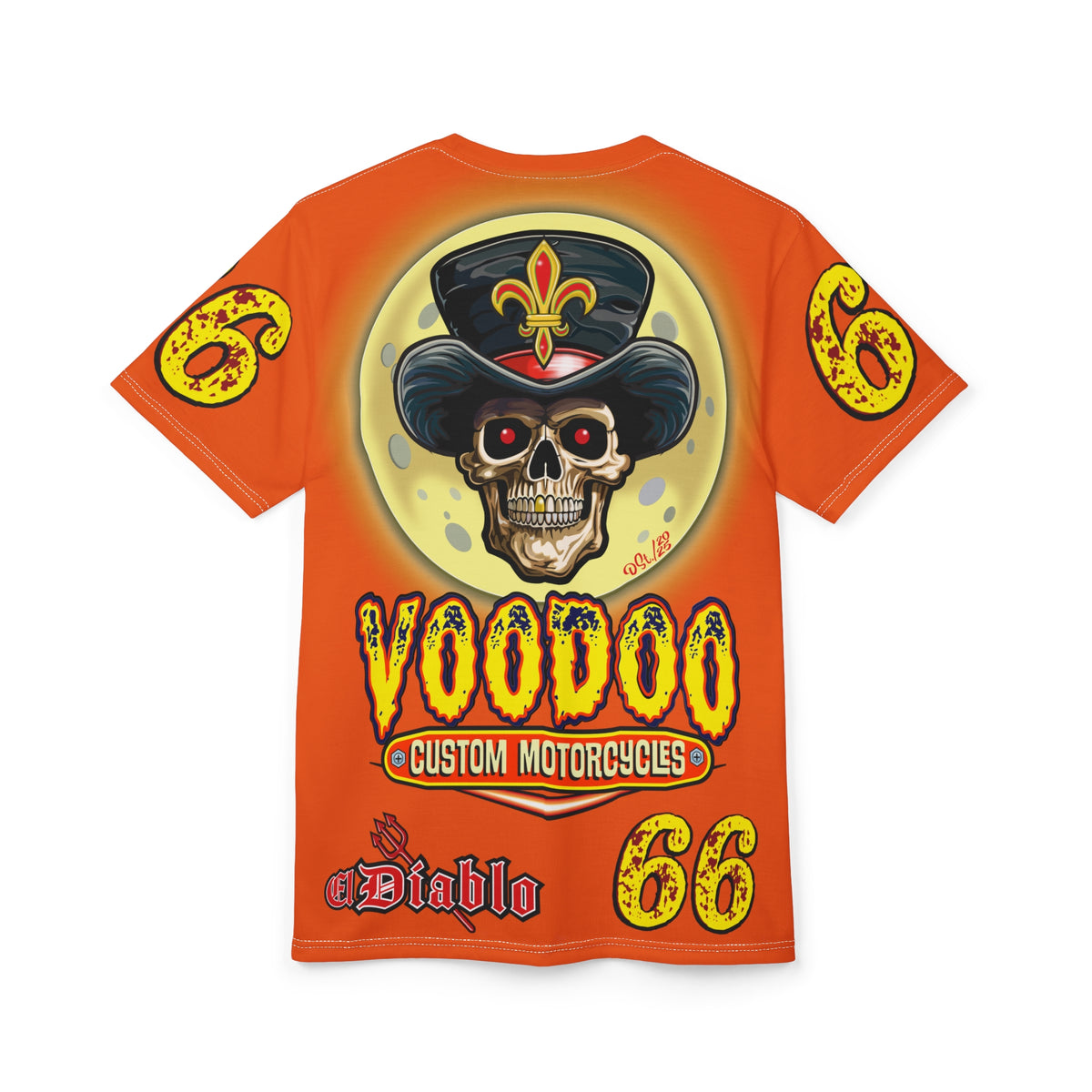 Voodoo Custom Motorcycles Unisex HiViz Tee, Edgy Graphic Shirt, Motorcycle Apparel, Skull T-Shirt, Perfect for Bikers