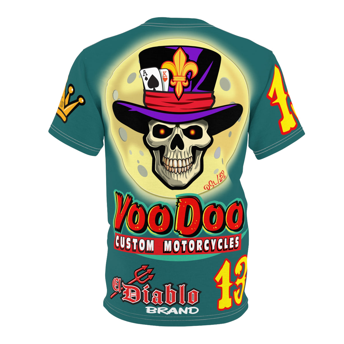 VooDoo Custom Motorcycles Mariana Blue HiViz Graphics Biker Tee
