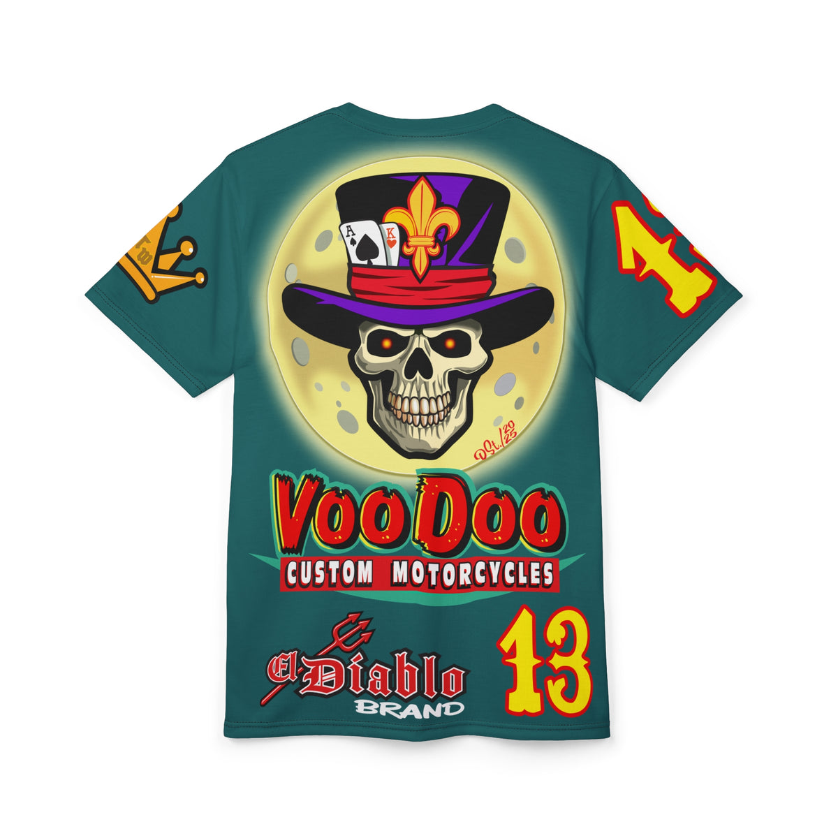 VooDoo Custom Motorcycles Mariana Blue HiViz Graphics Biker Tee