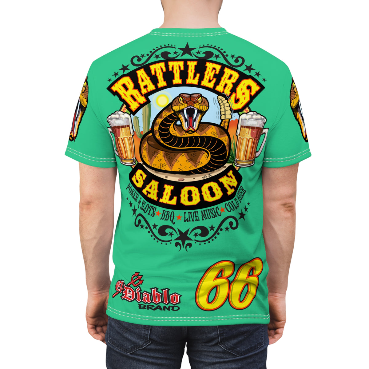 Rattlers Saloon Diamondback Logo Tee — Vintage Biker Route 66 Graphic Shirt