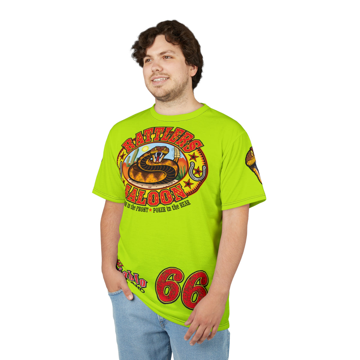 VERY Special Rattlers Saloon  BADAZZ HIVIZ SUPER RIDING TEE — Vintage Biker 66 Graphic Shirt