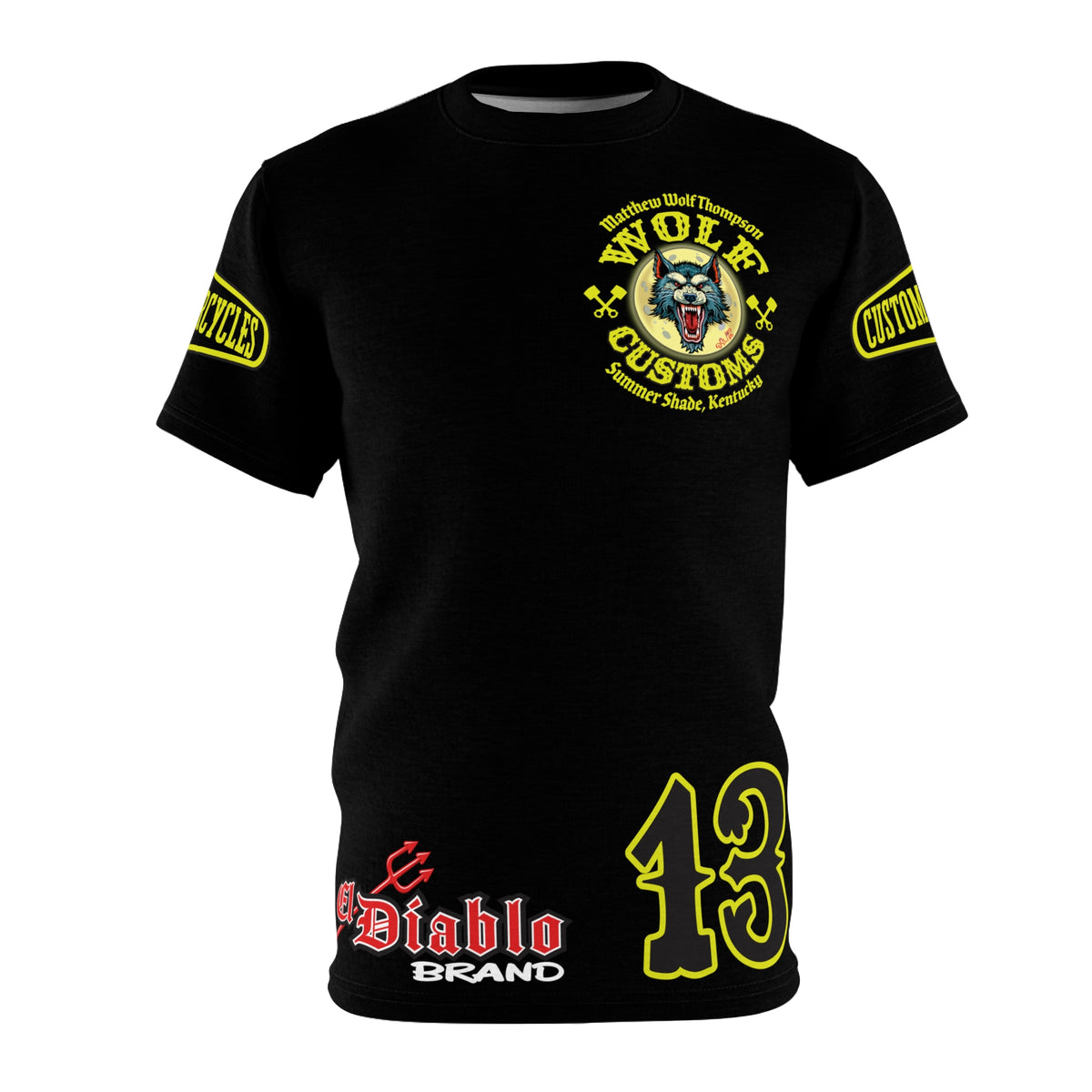 SRT MWT Wolf Customs 13 Black Beauty Graphics -- Super Riding Tee — Retro Motorcycle Club Shirt, The Best Biker Riding Tee EVER !!!