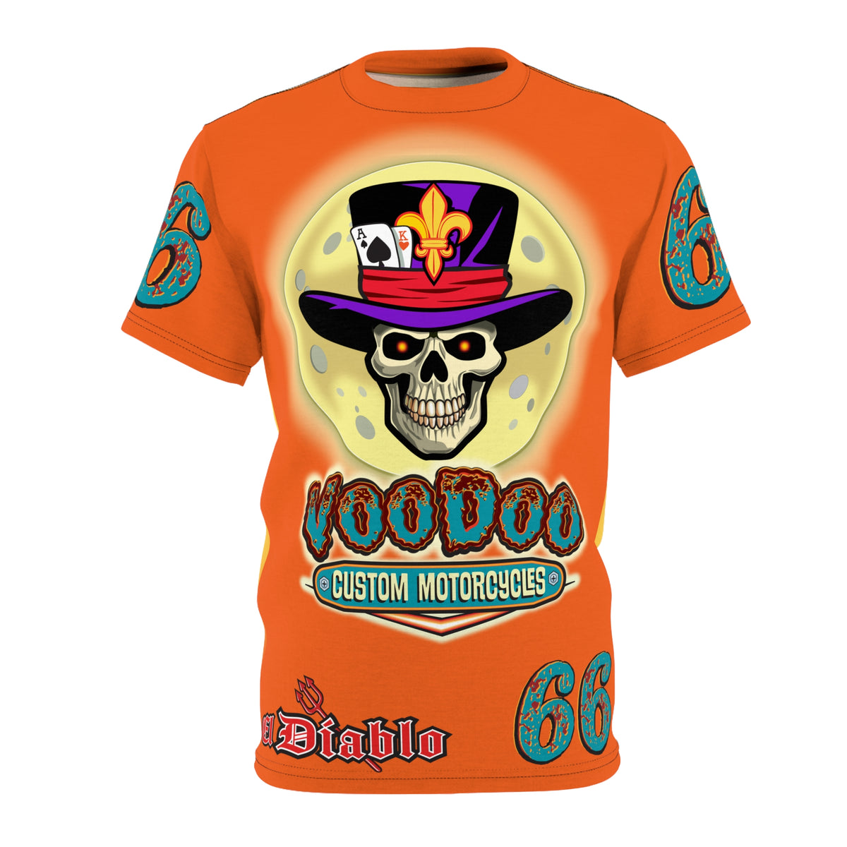 VooDoo Customs Tie Dye Orange Blast HiViz Graphic Tee – Unisex- Edgy Style for Bikers