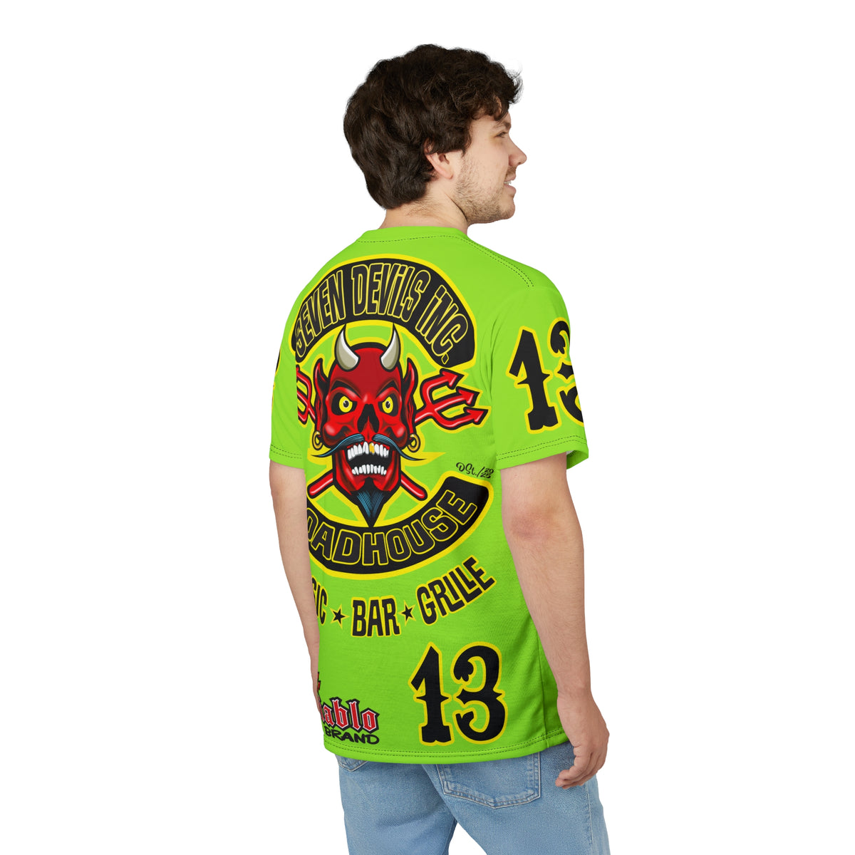 Very Special Seven Devils Inc. Roadhouse HiViZ Super Tee — Extreme Edgy Graphics - Bad Attitude Custom Biker Riding Gear