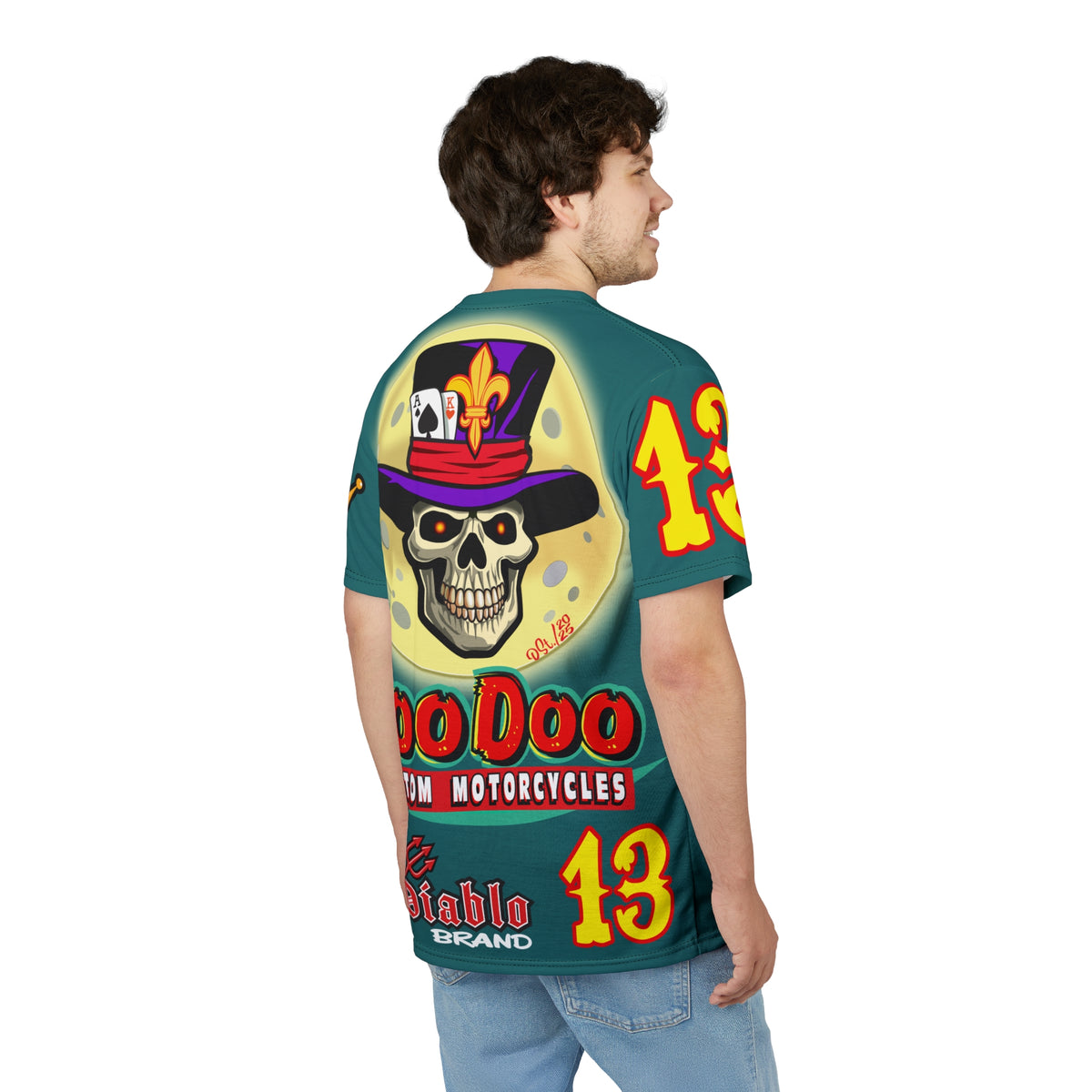 VooDoo Custom Motorcycles Mariana Blue HiViz Graphics Biker Tee