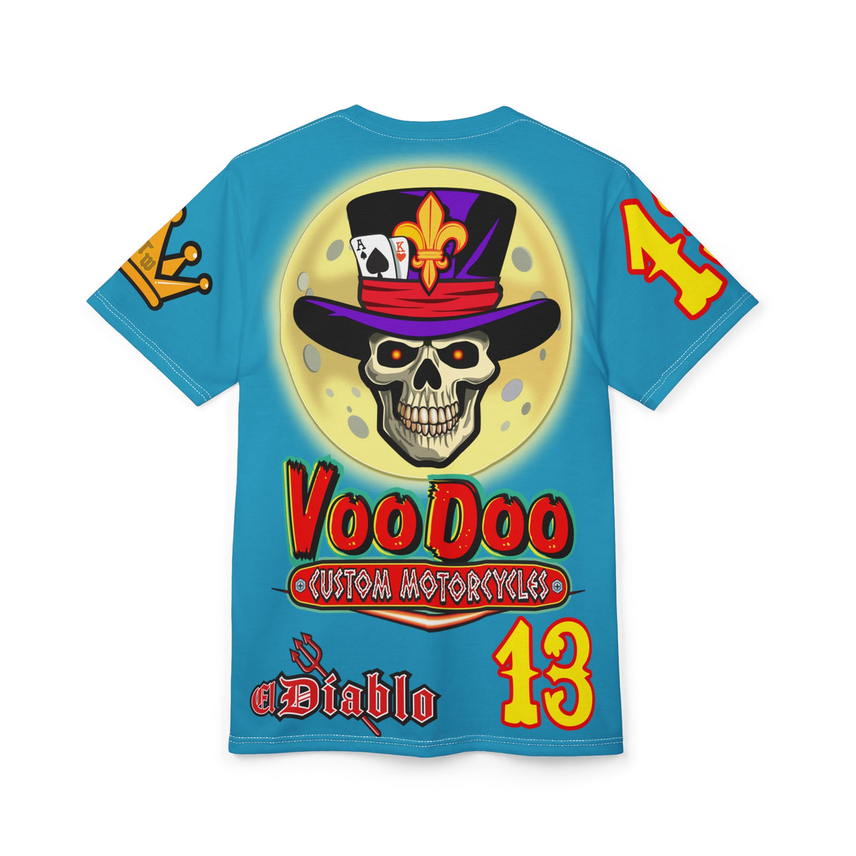 VooDoo Custom Motorcycles Electric Blue HiViz Unisex Graphic Biker Tee