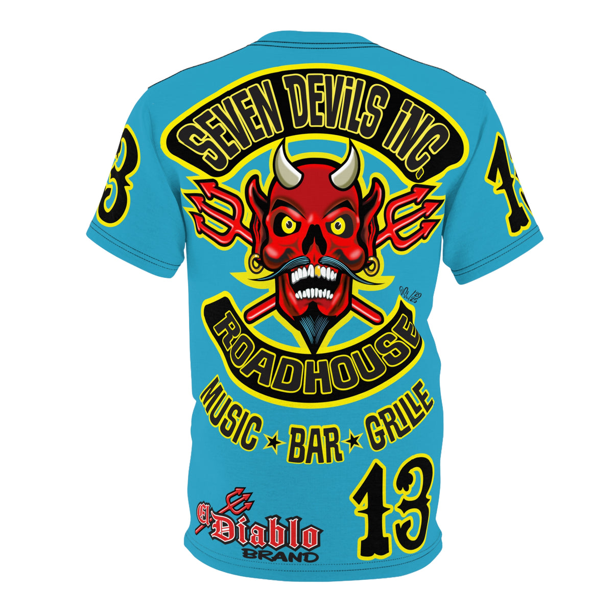 Seven Devils Inc. Roadhouse Bad in  Black Super Tee — Extreme Edgy Graphics - Bad Attitude Custom Biker Riding Gear