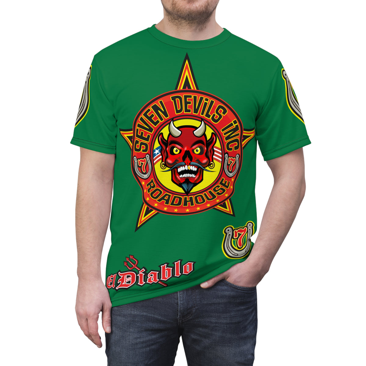 Seven Devils Inc. Roadhouse  Graphic Tee - Custom Motorcycle Riding Super Tee, Edgy Streetwear Perfect Fit & Comfort Biker Wear