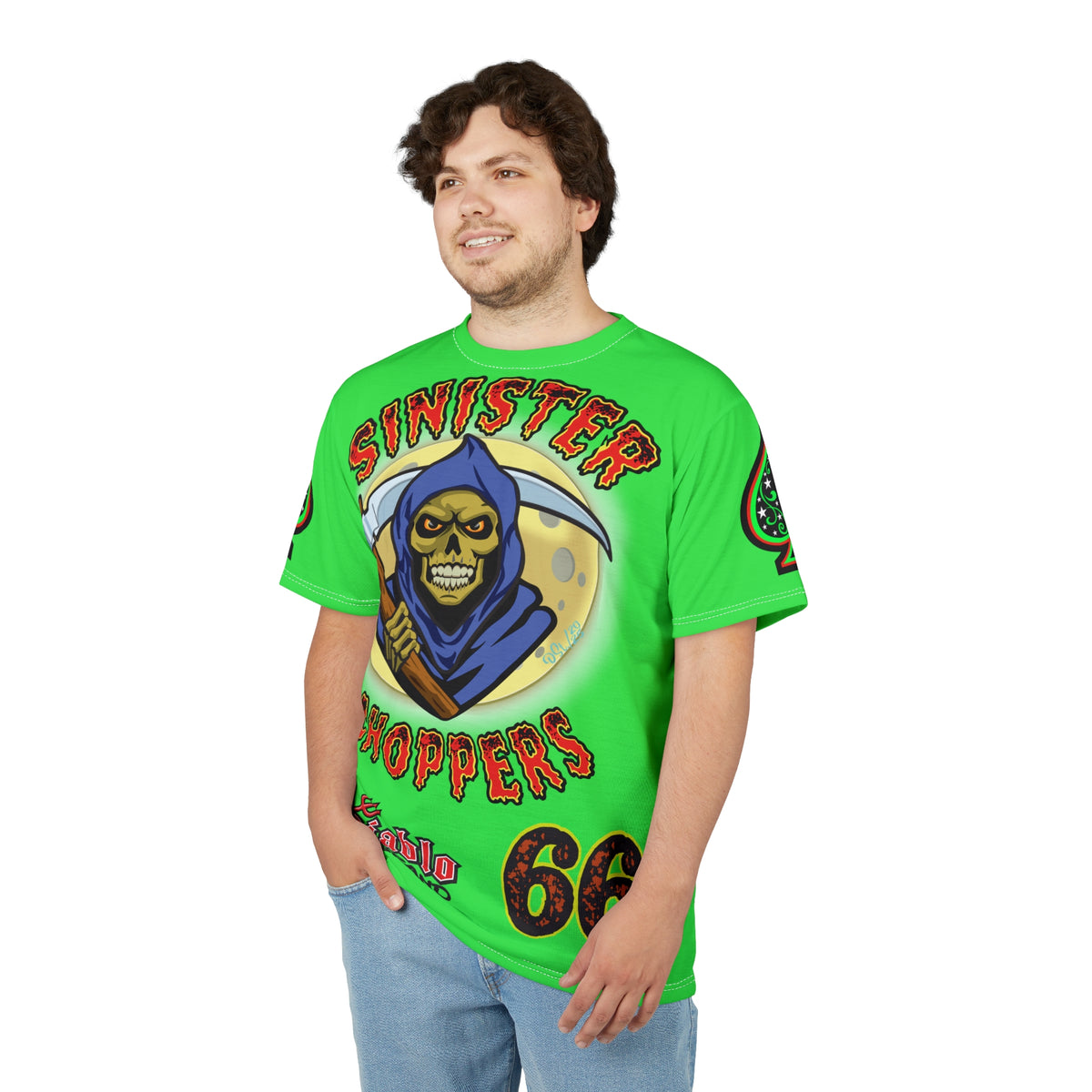 Very Special Sinister Choppers Reaper  HiViZ Super Tee - Gothic Graphic T-Shirt for Motorcycle Riders