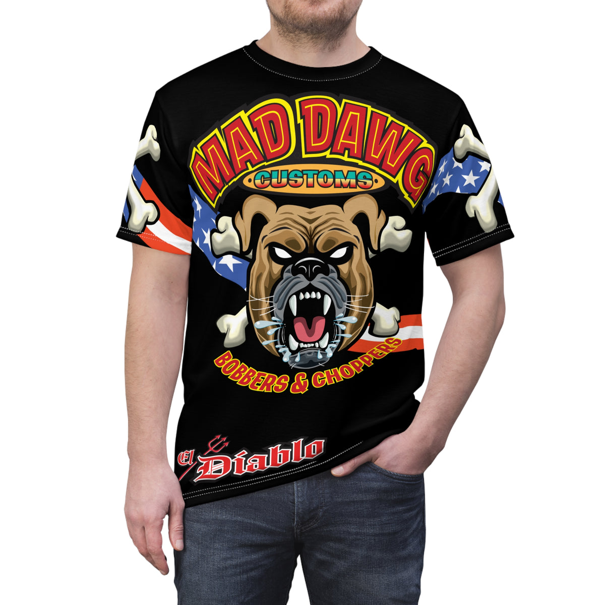 Mad Dawg Customs Americana, Edgy Motorcycle Apparel, HiViz Custom Riding TEE, Rebel Fashion, Biker Style