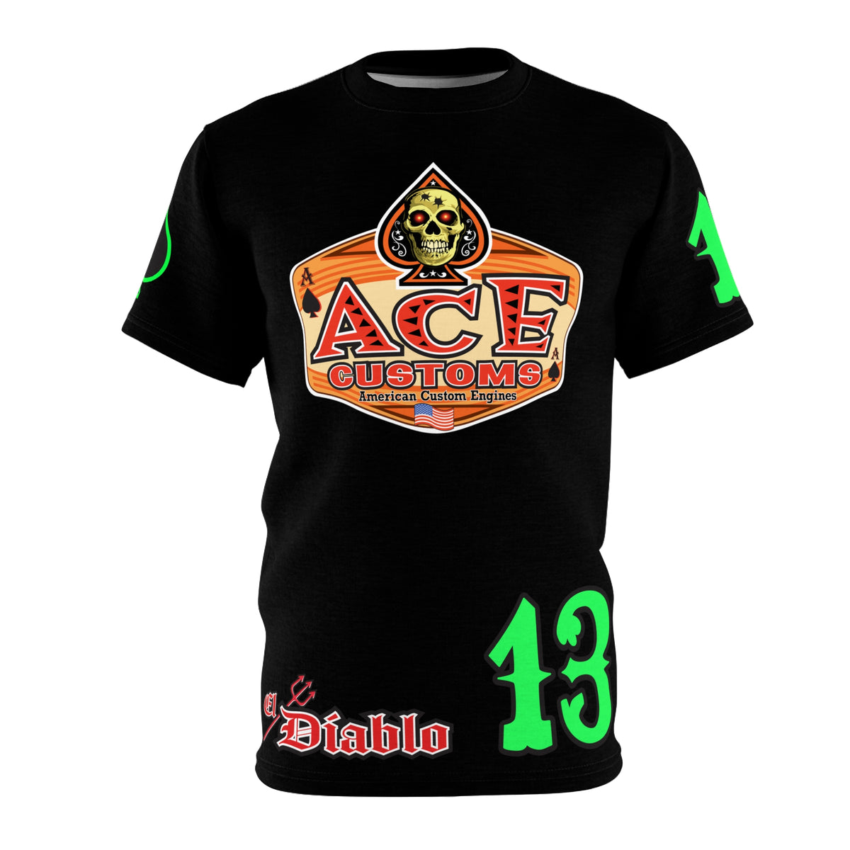 American Custom Engines ACE - Super HiViz Ace of Spades Lumina Green Back Graphics