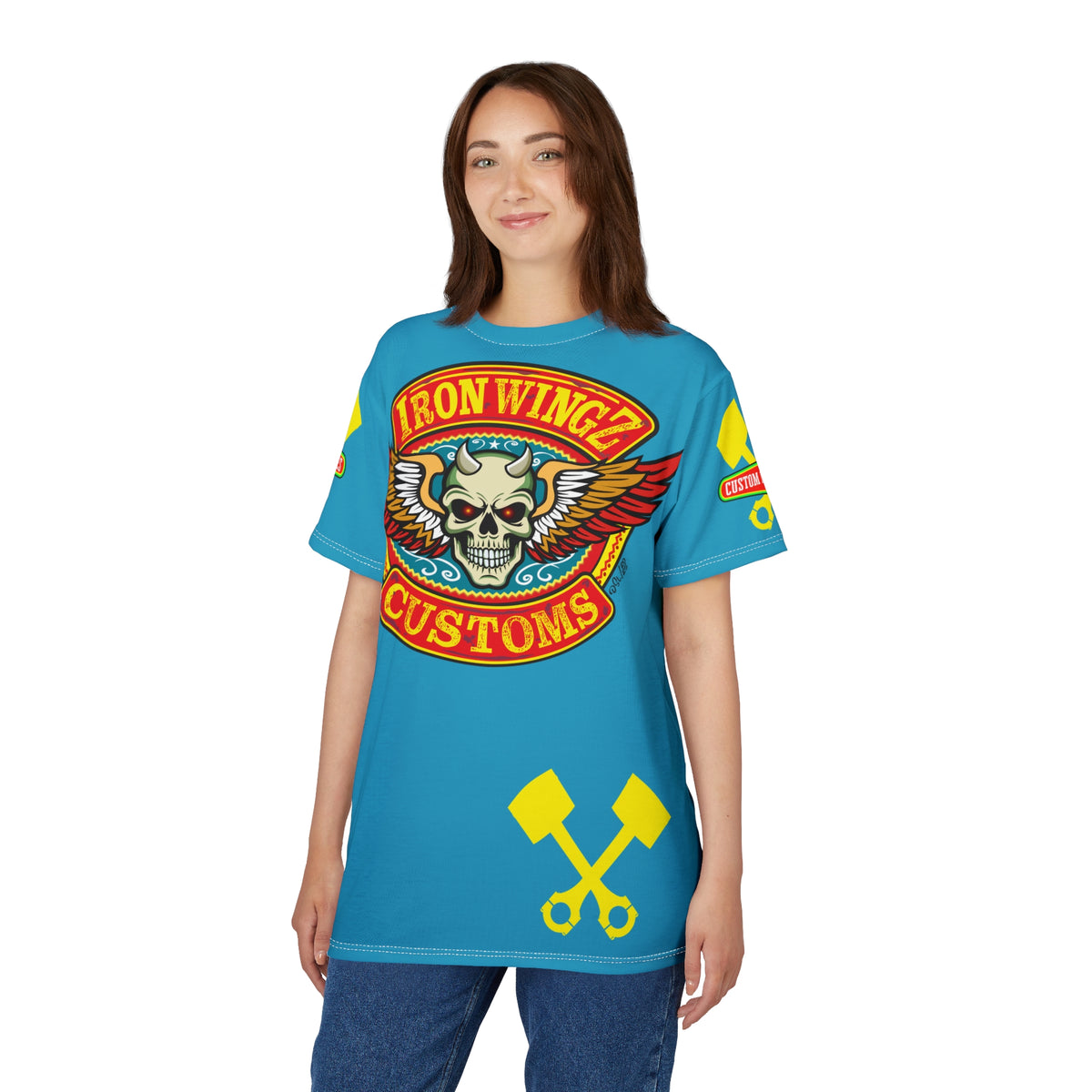 Iron Wingz Garage HiViz Super Tee, Unisex Graphic T-Shirt, Rockabilly Style Shirt, Alternative Fashion Top, Perfect Gift for Bikers