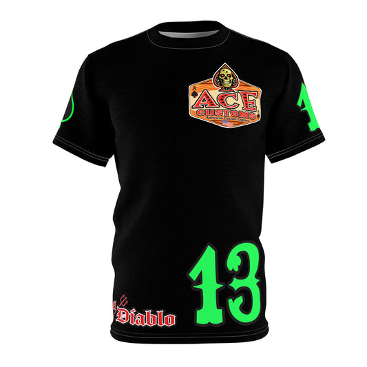 American Custom Engines ACE - HiViz Custom Riding Tee - Features Full Back Lumina Green Ace of Spades
