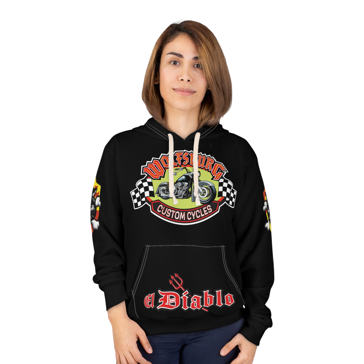 HoodZ Wolfsburg Custom Motorcycle Unisex Pullover Hoodie, Breathtaking Gothic Design , Comfortable Classic Speed Wear