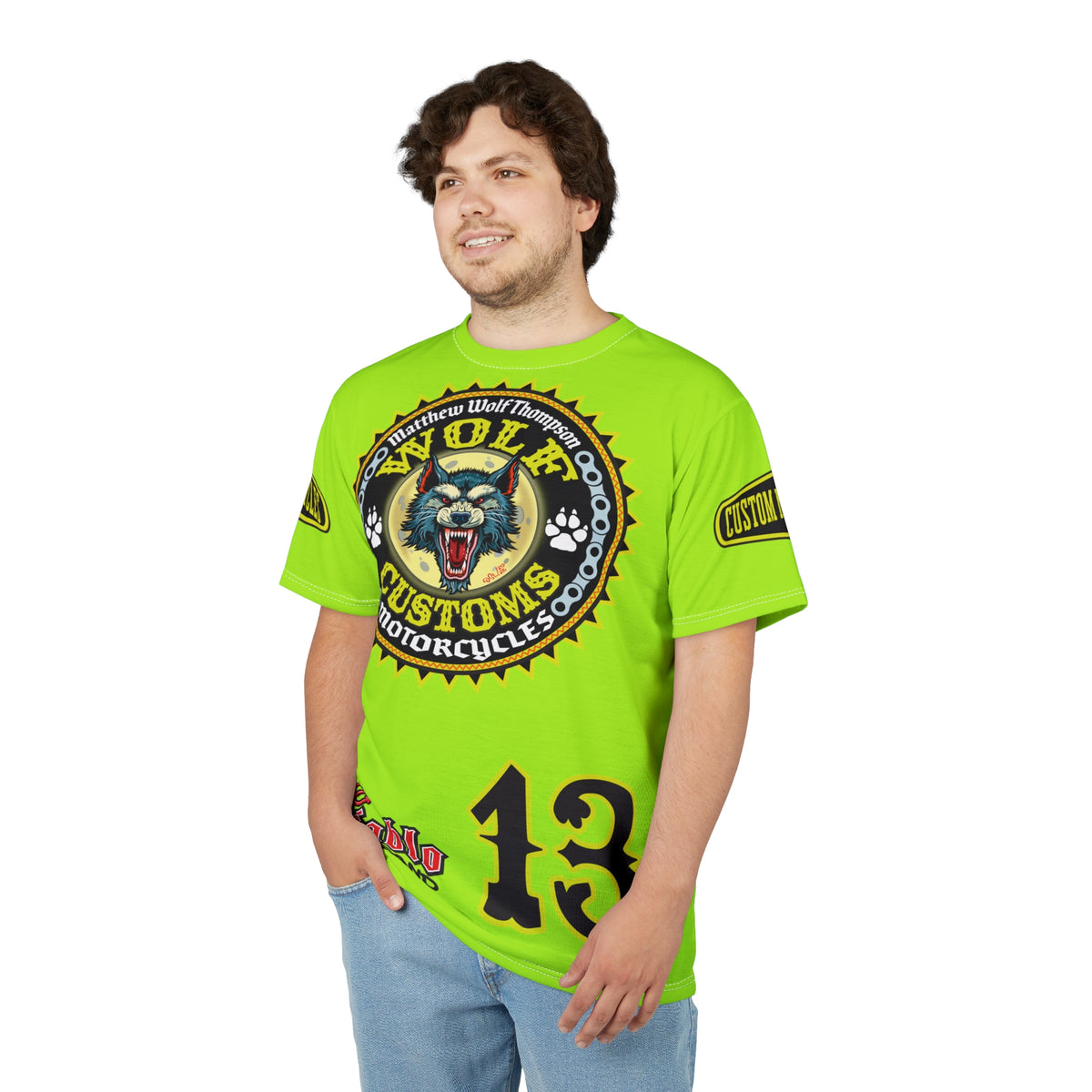 VERY SPECIAL MWT Wolf Customs Lumina Green XL HiViZ Graphics Super Tee —  The Best Biker Riding Tee EVER !!!