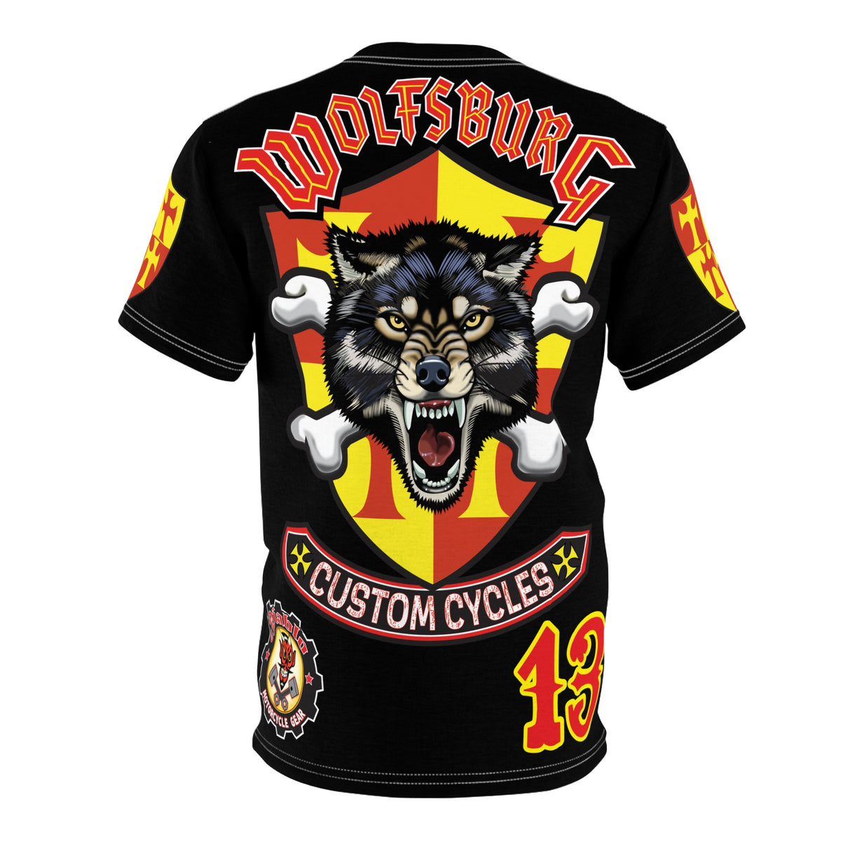 Wolfsburg Custom Cycles Super Tee - Edgy Biker Wear, Badass Gear with High Visibility Graphics