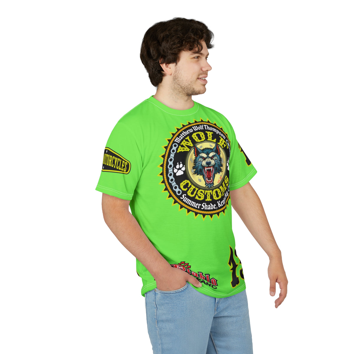 Very Special MWT Wolf Customs HiViZ Graphic Super Tee — Retro Motorcycle Club Shirt, The Best Biker Riding Tee EVER !!!