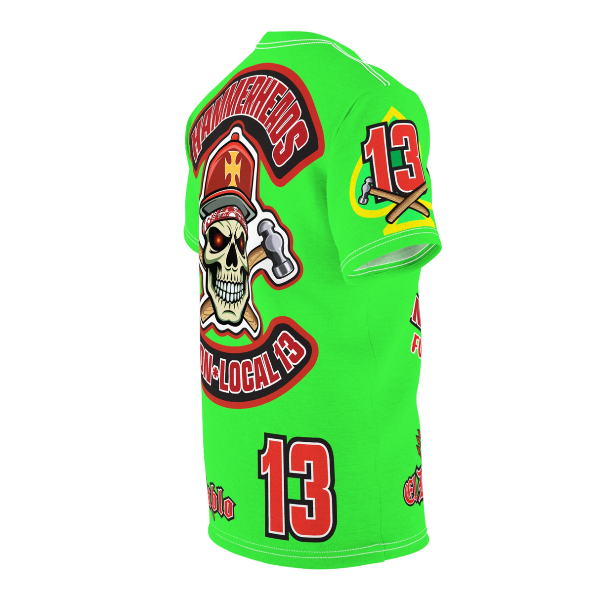 Very Special Hammerheads Union Local 13 - GIANT GRAPHICS !!!!!! - Custom HiViz Motorcycle Riding Tee Shirt _ Super Comfort and Fit