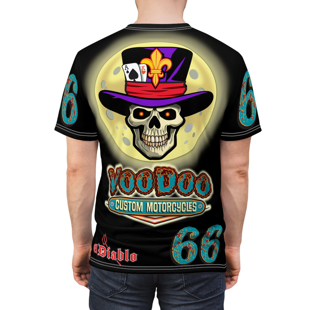 Voodoo Custom Motorcycles Ragin' Cajun Super Tee - Edgy Skull Design for Motorcycle Enthusiasts