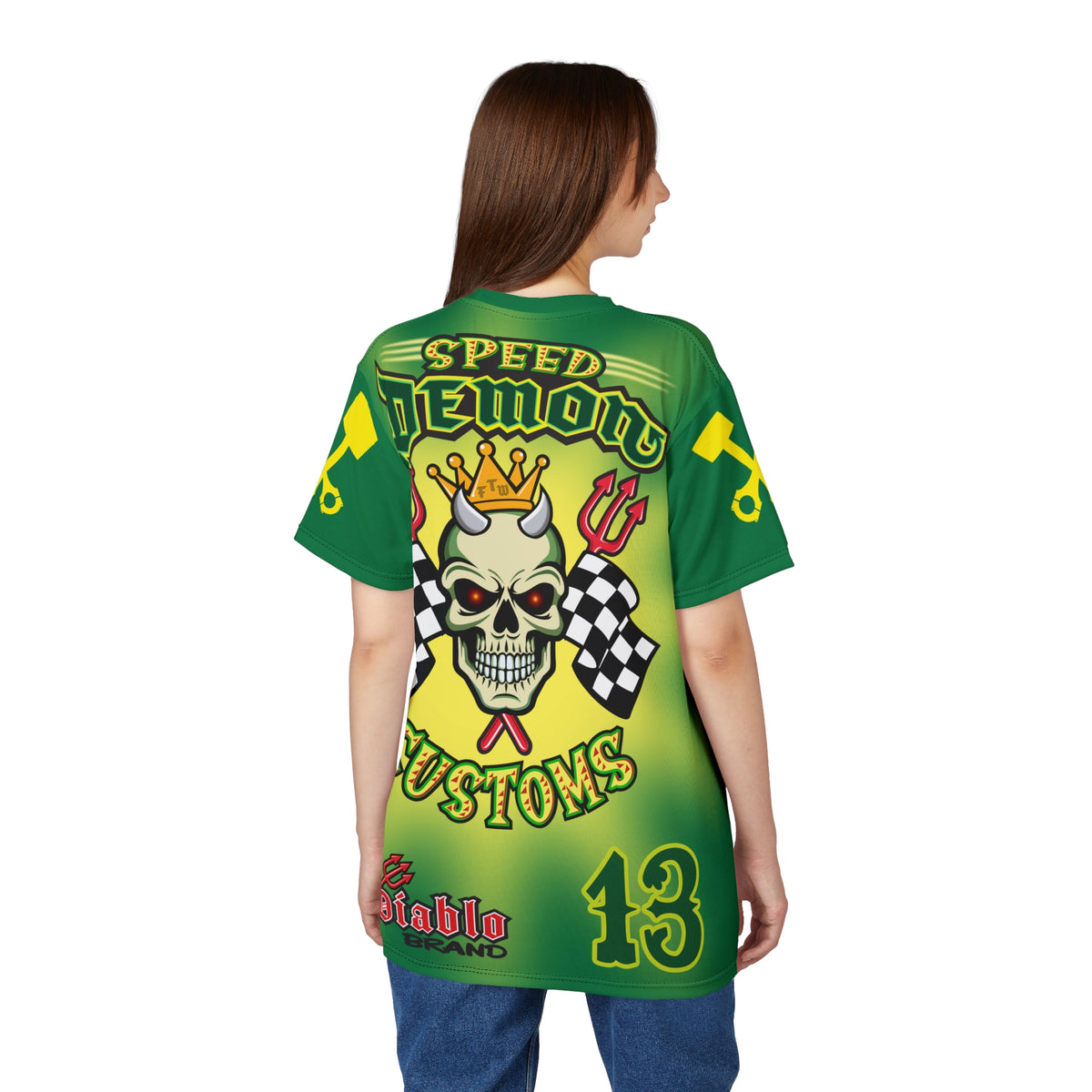 Speed Demon HiViz Tie Dye Style - Custom Motorcycle Riding Tee. - Excellent Visiblity using XL high colour graphics