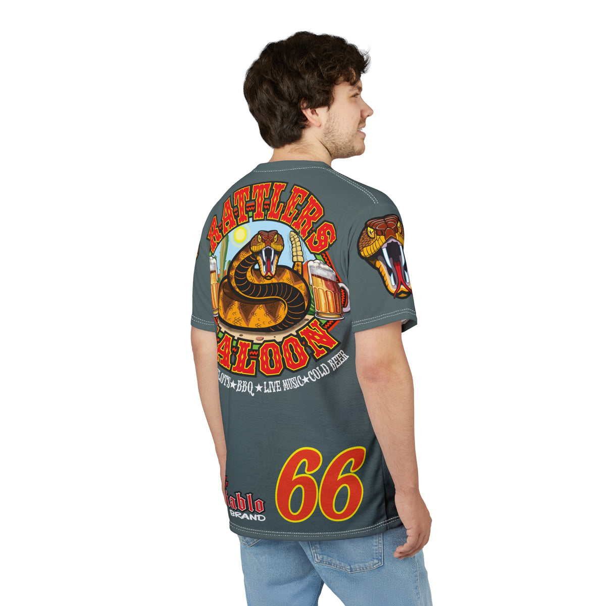 Rattlers Saloon  GREASY GREY SUPER TEE — Vintage Biker 66 Graphic Shirt