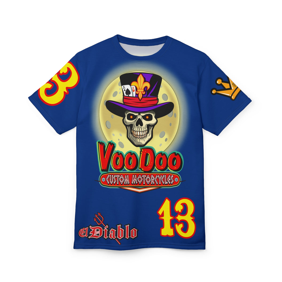 VooDoo Custom Motorcycles Midnight Blue HiViz Graphics Biker Tee
