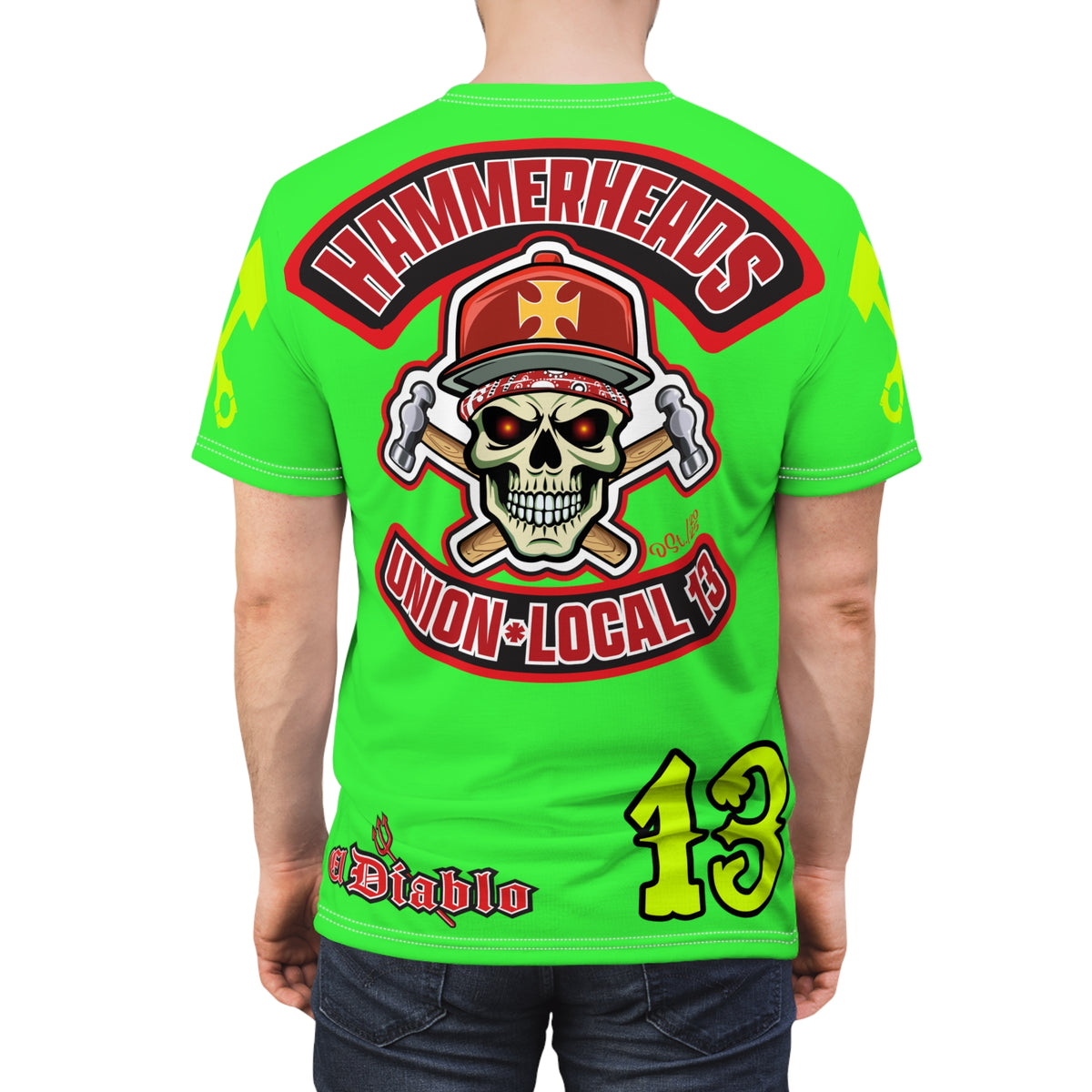 Very Special Hammerheads Union Local 13 - GIANT GRAPHICS !!!!!! SoCal 619 Special Edition - Custom HiViz Motorcycle Riding Tee Shirt _ Super Comfort and Fit