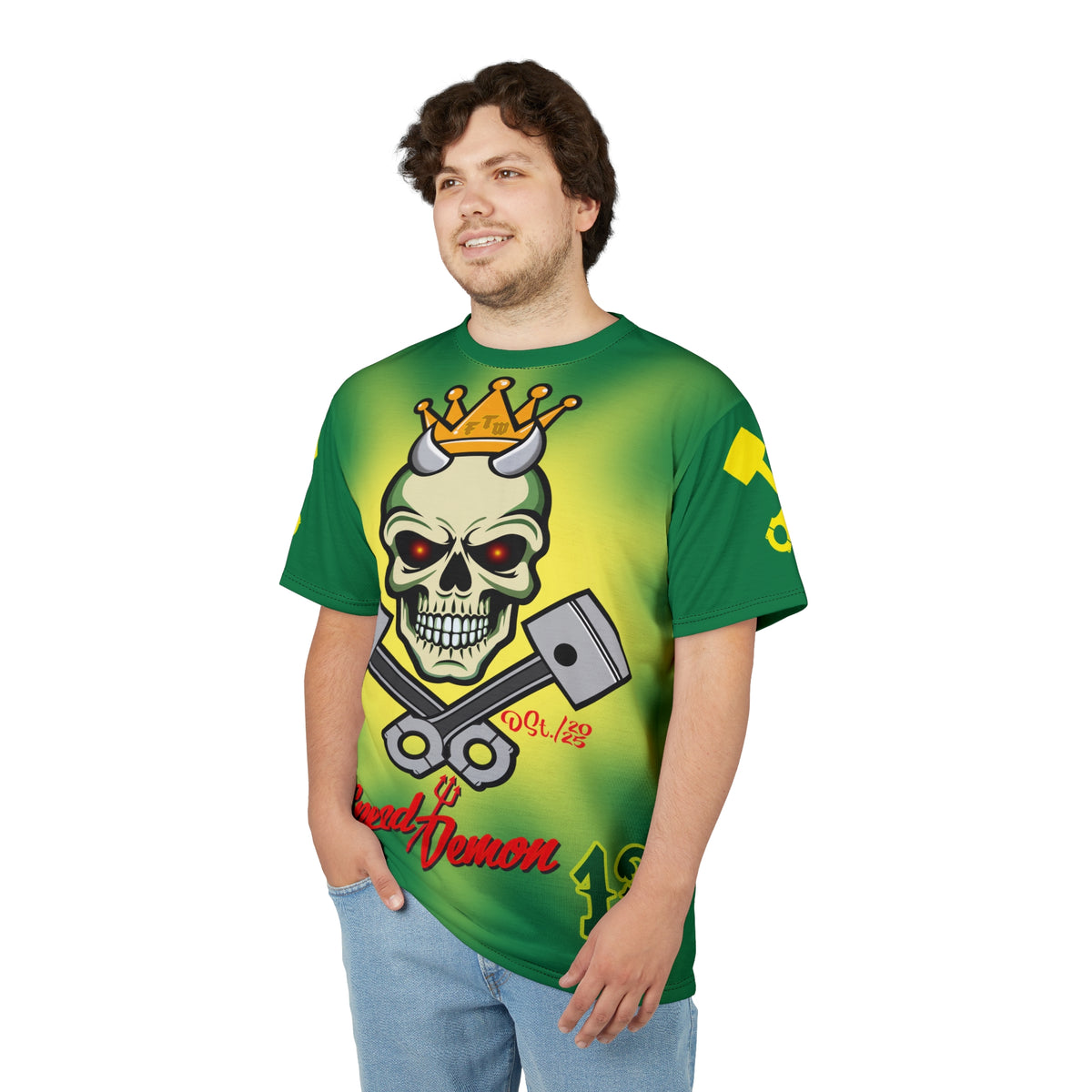 Speed Demon HiViz Tie Dye Style - Custom Motorcycle Riding Tee. - Excellent Visiblity using XL high colour graphics