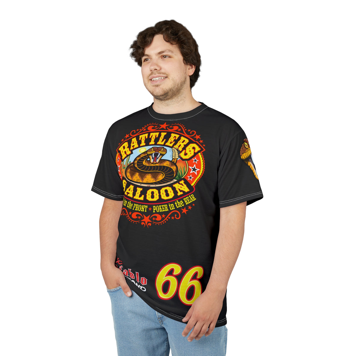 Rattlers Saloon Snake Logo Tee — Vintage Biker 66 Graphic Shirt