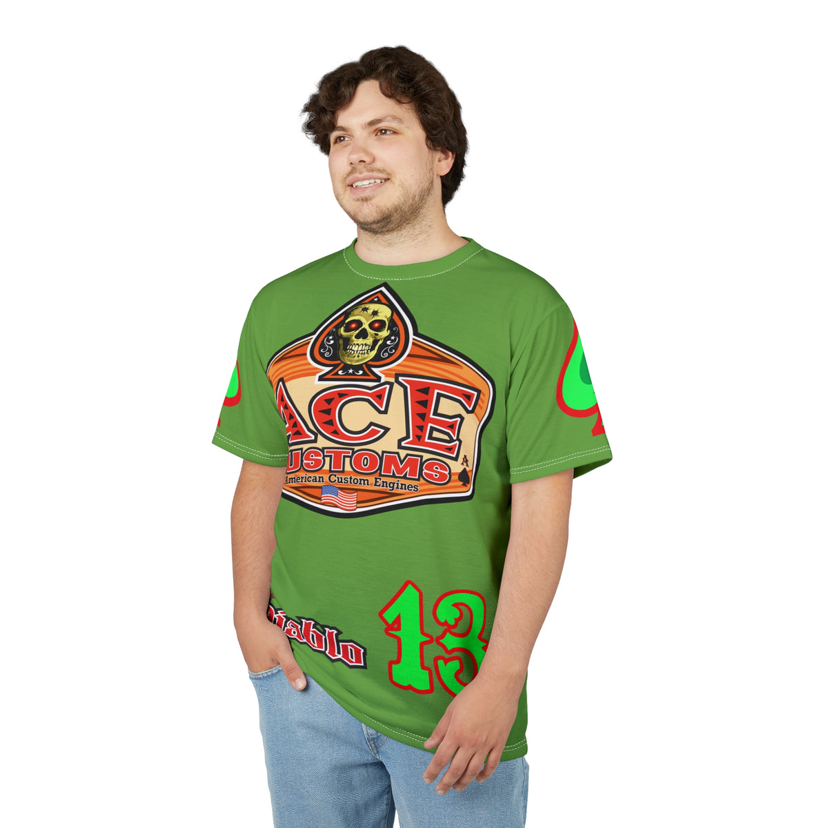 American Custom Engines ACE - Specially Designed Lumina Green  Ace of Spades Death Card High visibility Graphics