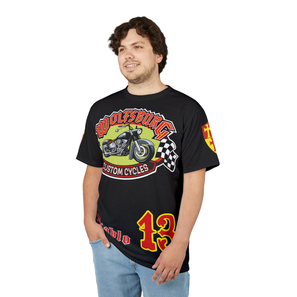 Wolfsburg Custom Cycles Super Tee - Edgy Biker Wear, Badass Gear with High Visibility Graphics