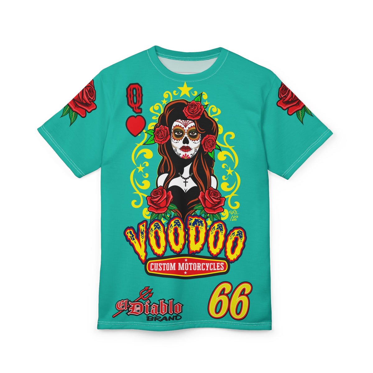 Copy of Voodoo Custom Motorcycles Tee — Queen of Hearts  Graphic Riding Super Tee