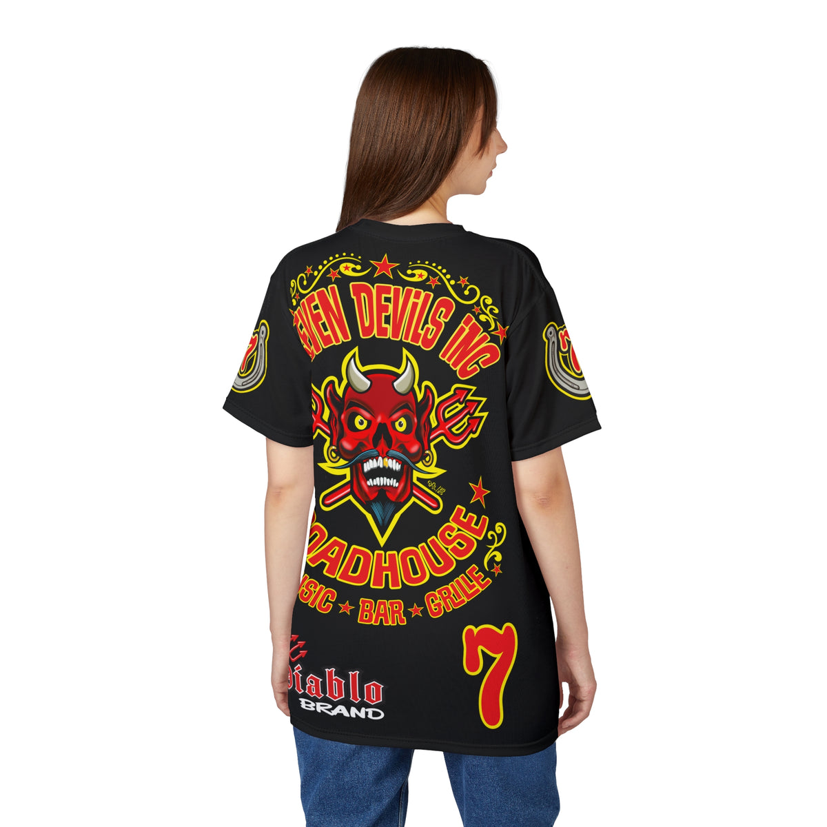 SRT Seven Devils RoadHouse Custom Super Riding Tee - Retro Devil Style Graphic Style