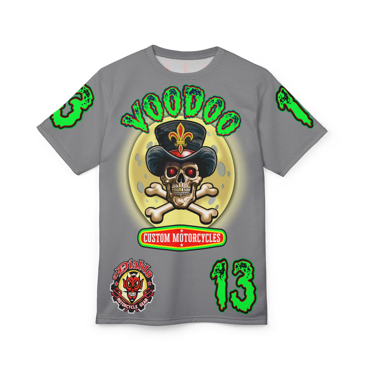 Voodoo Lucky 13 Motorcycles HiViz Grey Ghost Super Tee, Unique Graphic Tee, Custom Riding Apparel