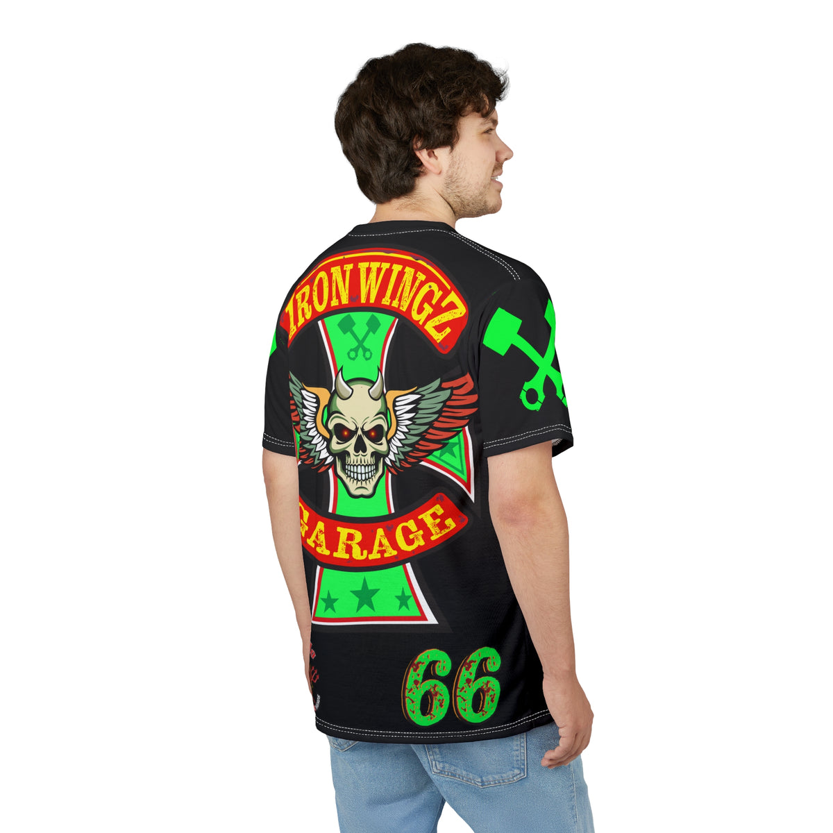 Iron Wingz Custom Motorcycles Super Tee - Badazz Harley Riding HiViz Tee