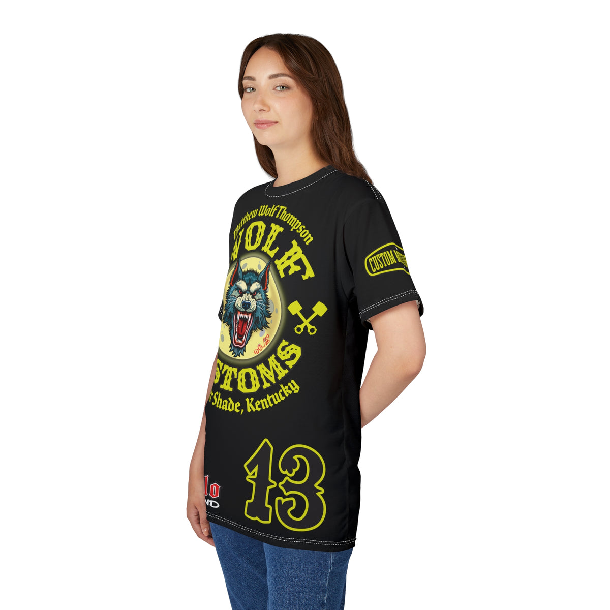 MWT Wolf Customs 13 Black with HiViZ Lumina Graphics -- Super Riding Tee — Retro Motorcycle Club Shirt, The Best Biker Riding Tee EVER !!!