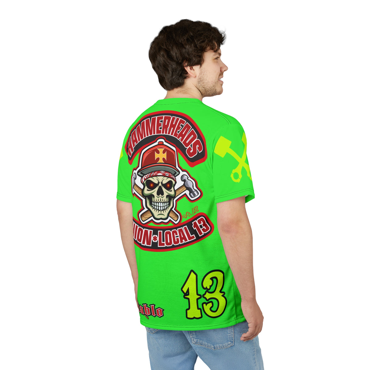 Very Special Hammerheads Union Local 13 - GIANT GRAPHICS !!!!!! SoCal 619 Special Edition - Custom HiViz Motorcycle Riding Tee Shirt _ Super Comfort and Fit