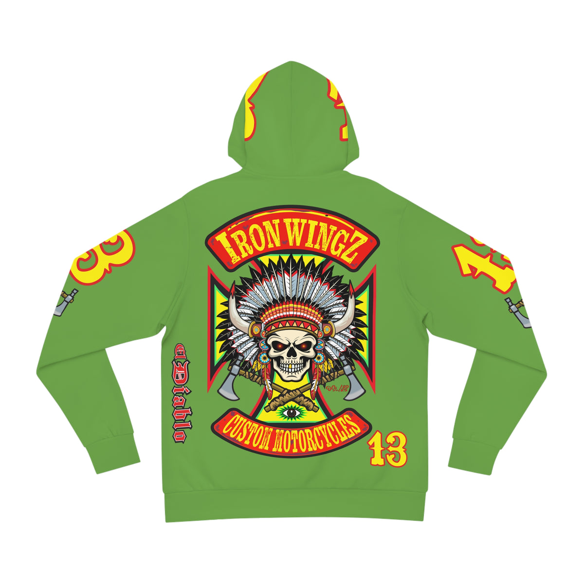HoodZ Iron WingZ Custom Motorcycles Retro Logo Pullover Hoodie