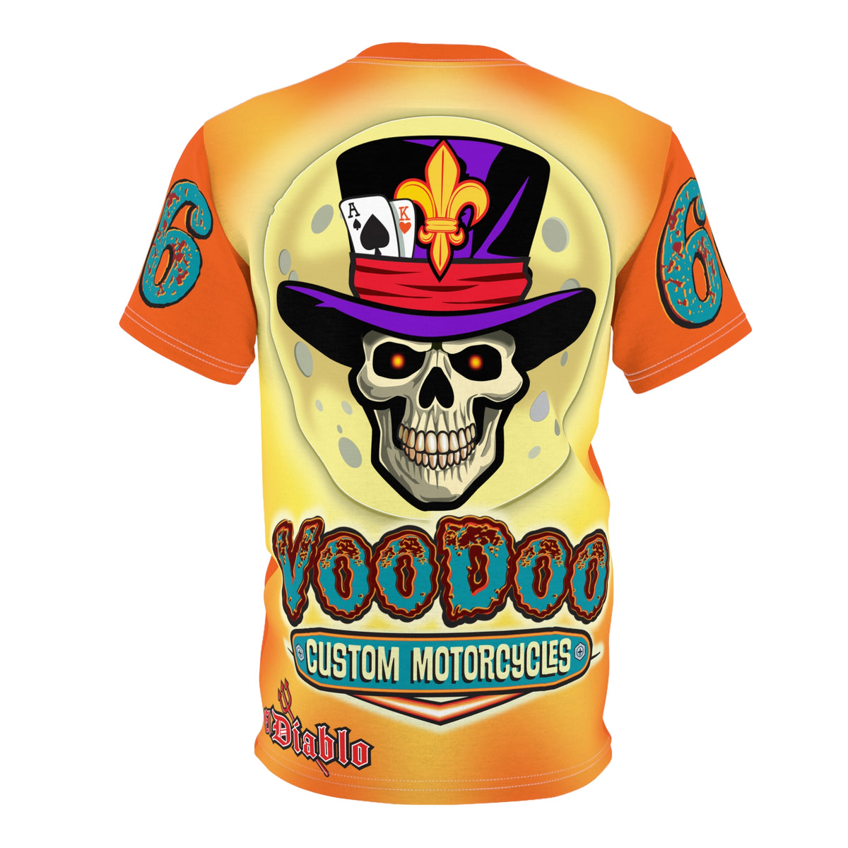 VooDoo Customs Tie Dye Orange Blast HiViz Graphic Tee – Unisex- Edgy Style for Bikers