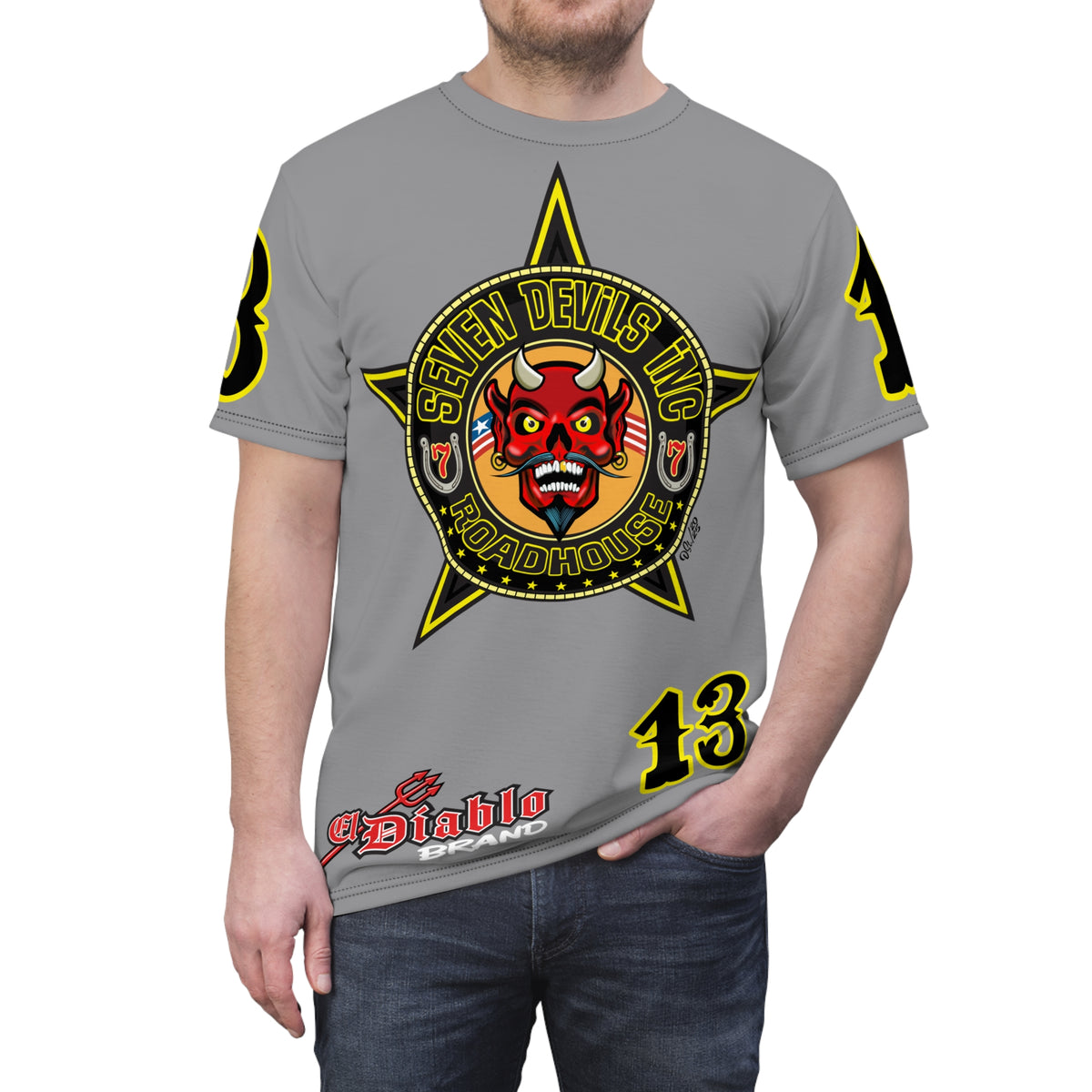 Seven Devils Inc. Roadhouse Black on Black Super Tee — Extreme Edgy Graphics - Bad Attitude Custom Biker Riding Gear
