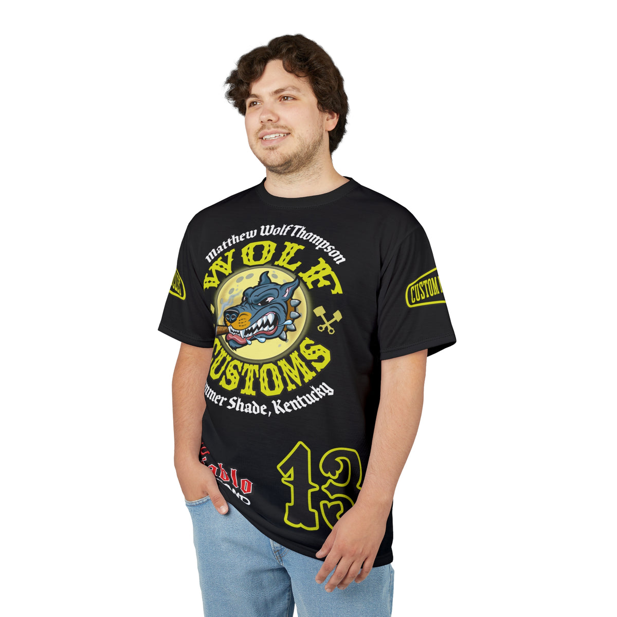 MWT Wolf Customs 13 Black & XL Graphics-Retro Style Super Riding Tee — Retro Motorcycle Club Shirt, The Best Biker Riding Tee EVER !!!