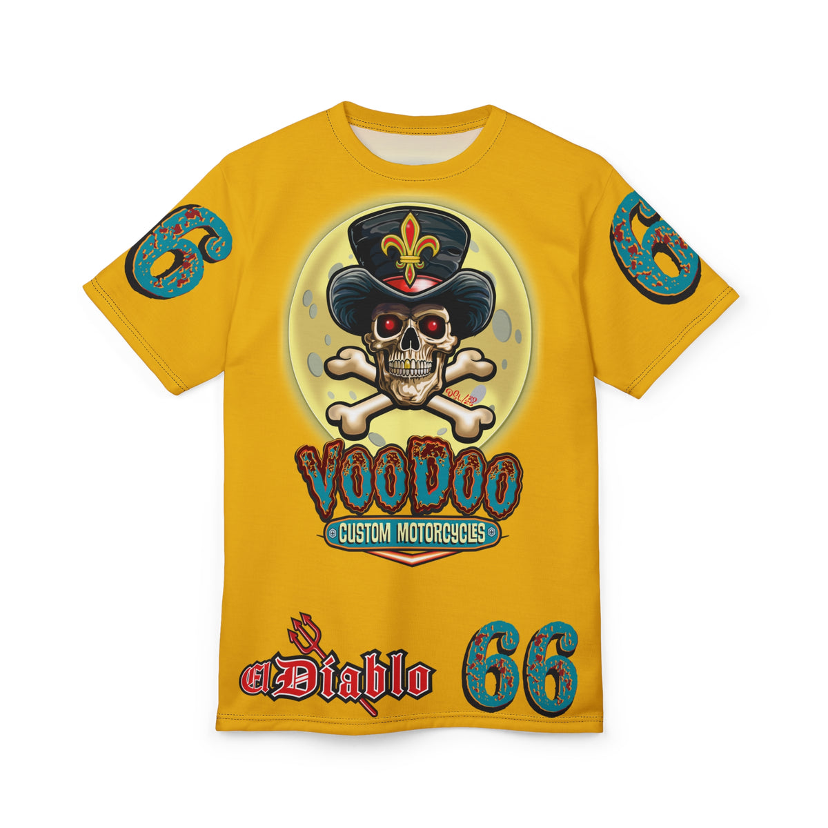 Voodoo Custom Motorcycles Unisex HiViz Tee, Edgy Graphic Shirt, Motorcycle Apparel, Skull T-Shirt, Perfect for Bikers