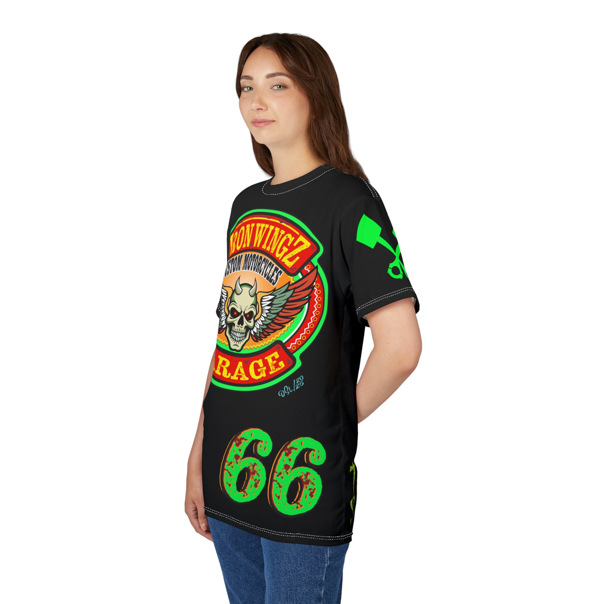 Iron Wingz Custom Motorcycles Super Tee - Badazz Harley Riding HiViz Tee