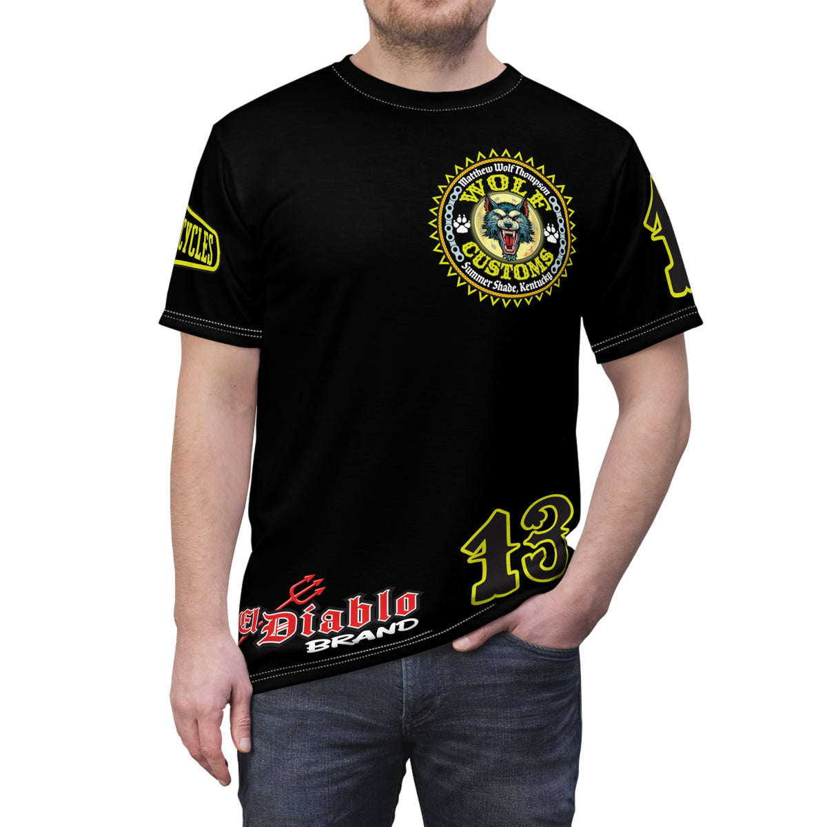 SRT MWT Wolf Customs 13 Black Graphic Super Riding Tee — Retro Motorcycle Club Shirt, The Best Biker Riding Tee EVER !!!