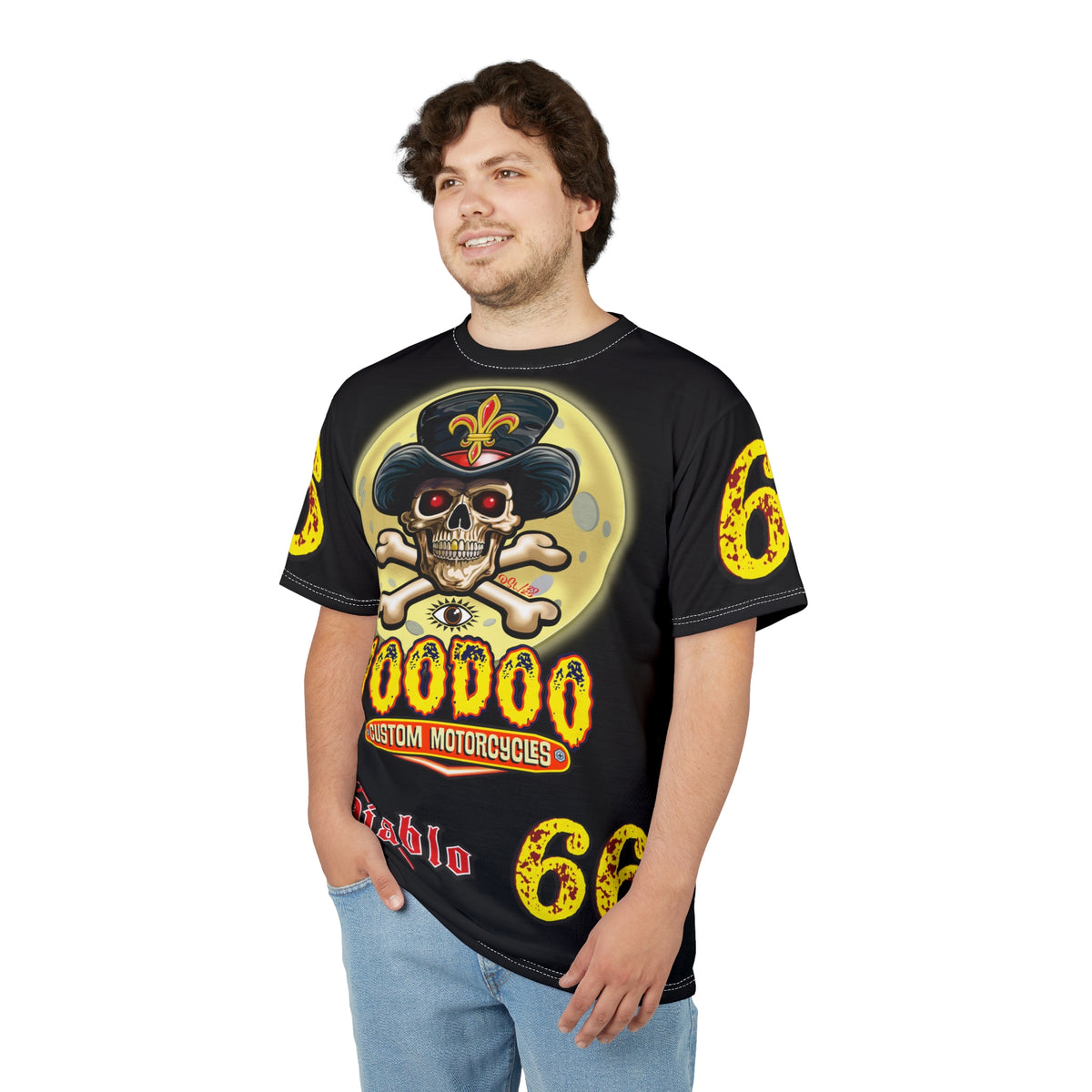 Voodoo Custom Motorcycles Black HiViz Tee, Edgy Graphic Shirt, Motorcycle Apparel, Skull T-Shirt, Perfect for Bikers