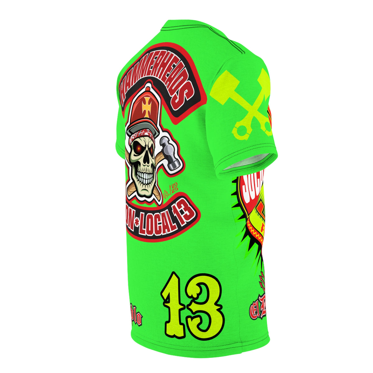 Very Special Hammerheads Union Local 13 - GIANT GRAPHICS !!!!!! SoCal 619 Special Edition - Custom HiViz Motorcycle Riding Tee Shirt _ Super Comfort and Fit