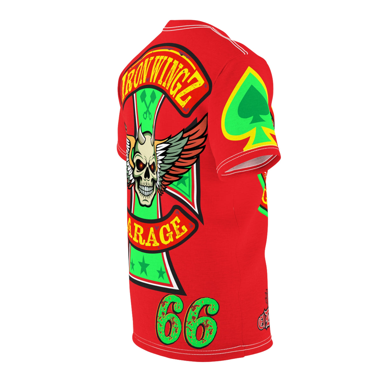 Iron Wingz Custom Motorcycle Skull Super Tee - Badazz Harley Riding HiViz Tee