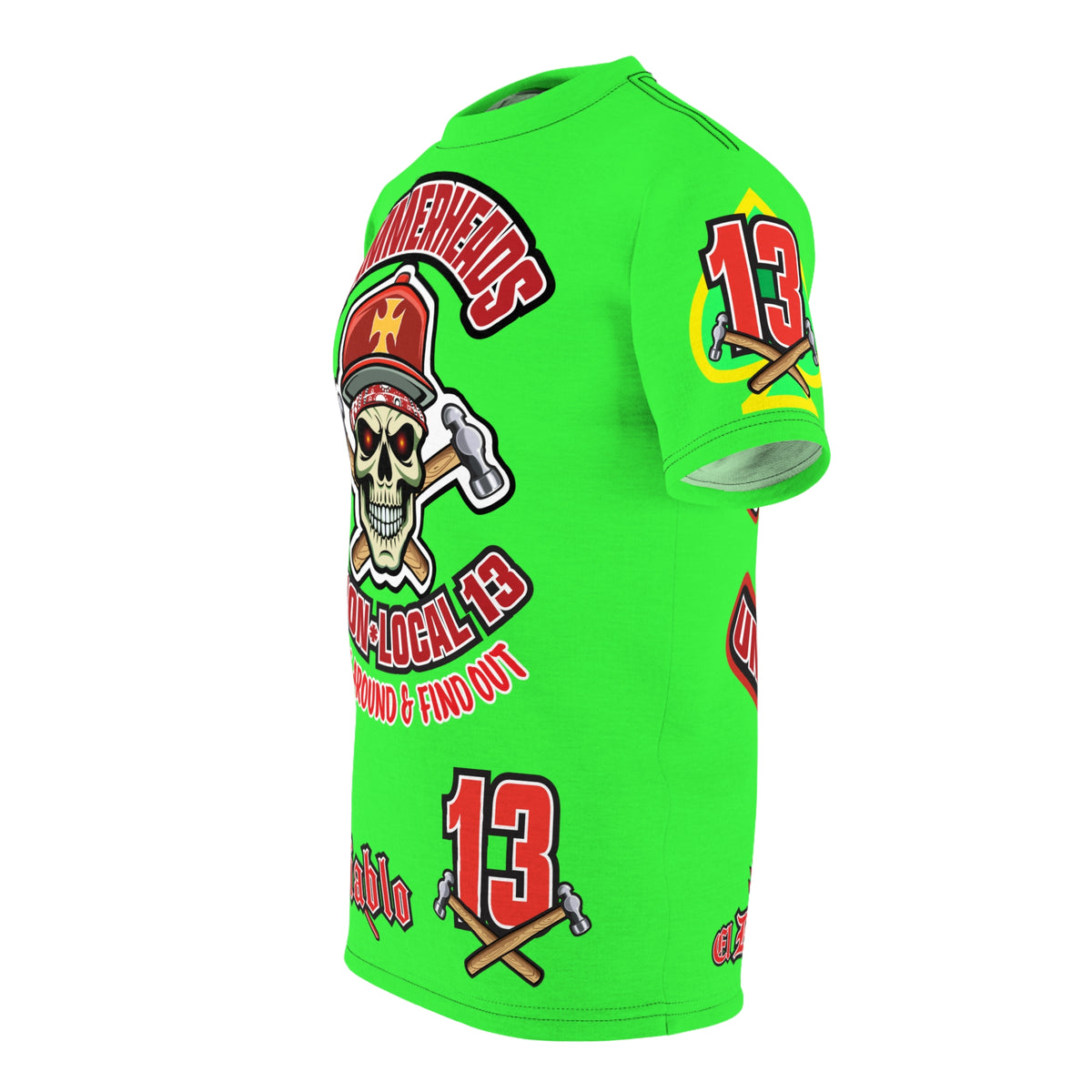 Very Special Hammerheads Union Local 13 - GIANT GRAPHICS !!!!!! - Custom HiViz Motorcycle Riding Tee Shirt _ Super Comfort and Fit