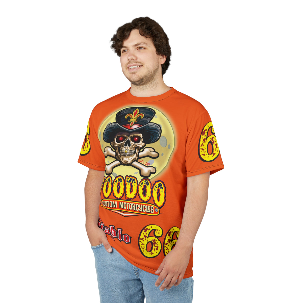 Voodoo Custom Motorcycles Unisex HiViz Tee, Edgy Graphic Shirt, Motorcycle Apparel, Skull T-Shirt, Perfect for Bikers